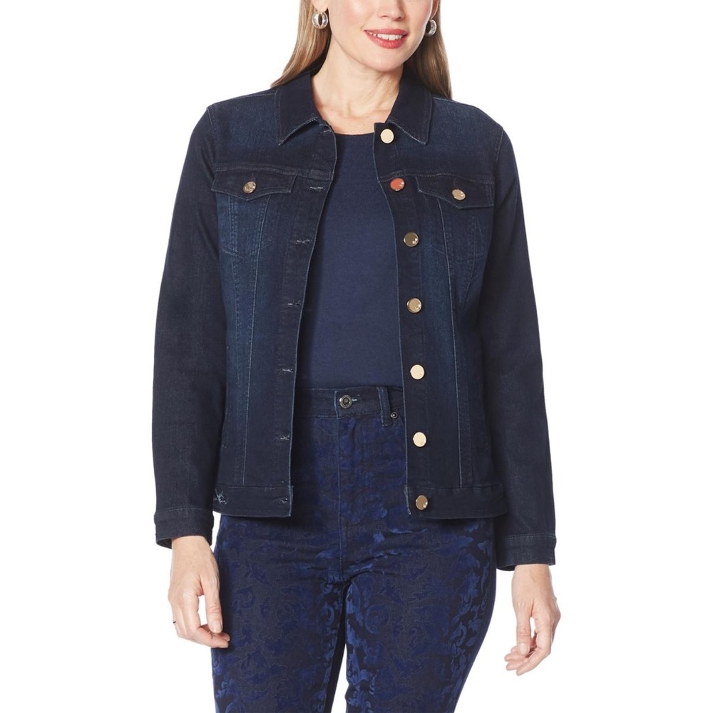 DG2 by Diane Gilman Classic Stretch Signature Denim Jacket Size Large